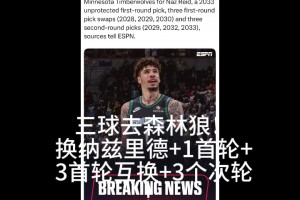 2换8大交易！三球被交易至狼 换里德+1首轮+3互换+3次轮