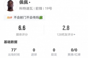 尼古拉·佩佩此役2射0中+11次失误 5次对抗1次成功